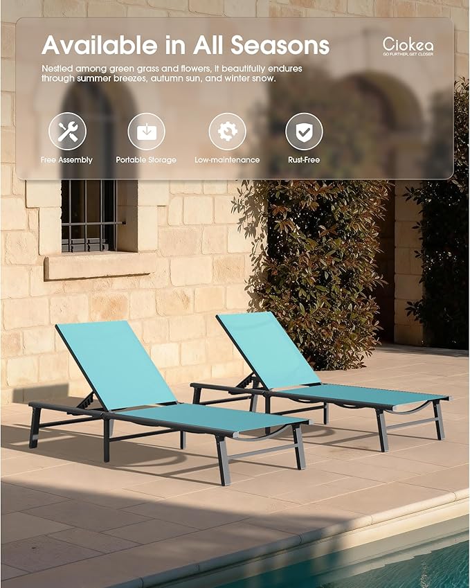 Ciokea Foldable Outdoor Lounge Chair, No Assembly Patio Chaise Lounge Outdoor