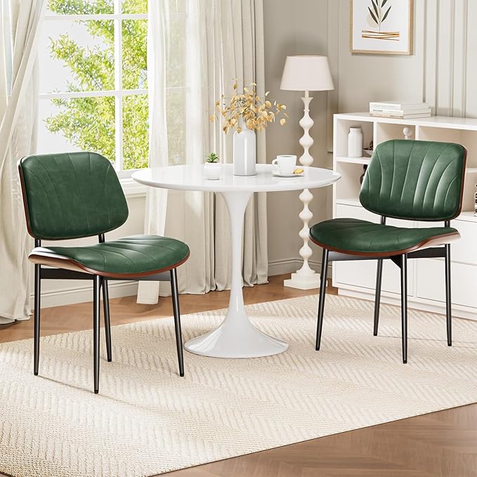 REONEY Dining Chairs Set of 2, Mid-Century Modern Upholstered PU Leather Chairs