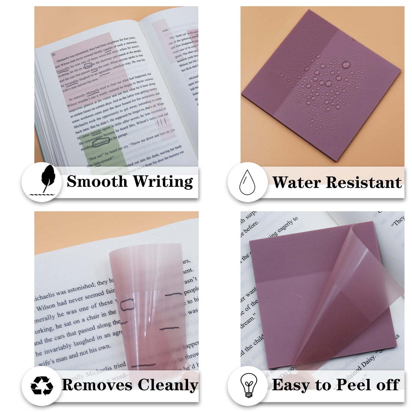 YOUDEFUL Transparent Sticky Notes, 3"x3" Clear Sticky Notes, Waterproof Translucent Sticky Note Pads for Books Annotation, Clear Post it Notes for Bible Study, School, Office