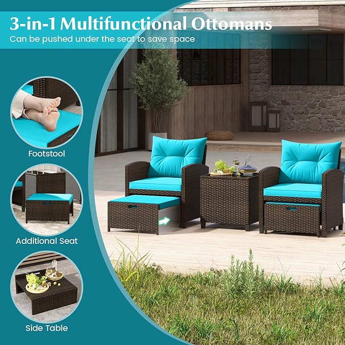 Tangkula 5 Pieces Patio Conversation Set, PE Wicker Outdoor Furniture Set