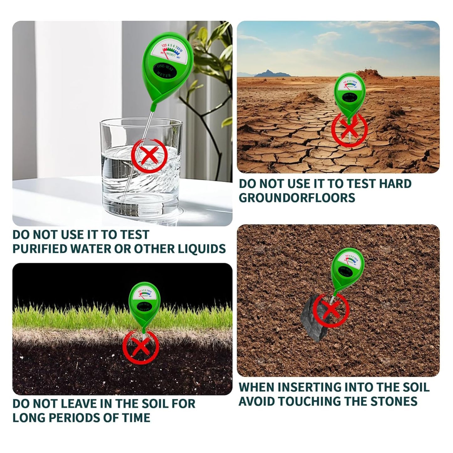 METINFUS Soil Moisture Meter, Hygrometer Soil Tester for Plants, Moisture Sensor, Soil Moisture Sensor without Battery, Ideal Garden Tool for Lawn, Indoor and Outdoor Use (Light Green, Pack of 2)