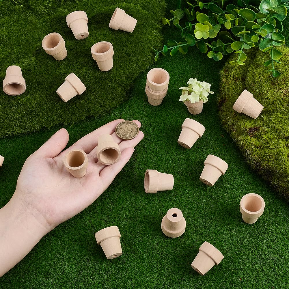 PH PandaHall 20pcs Mini Wood Flower Pots 1x1.1 Inch Natural Wooden Flower Pots Burlywood Rustic Planters for Home Decor Christmas Birthday Gifts Plant Lovers Crafting DIY Projects