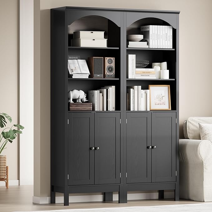 Bookshelf with Doors, Floor Standing Display Storage Cabinet