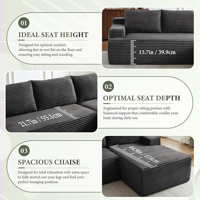 96" Sectional Couches for Living Room Cloud Couch Sofa