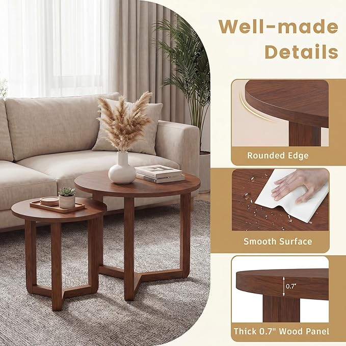 Tangkula Round Nesting Coffee Table Set of 2, Farmhouse End Tables