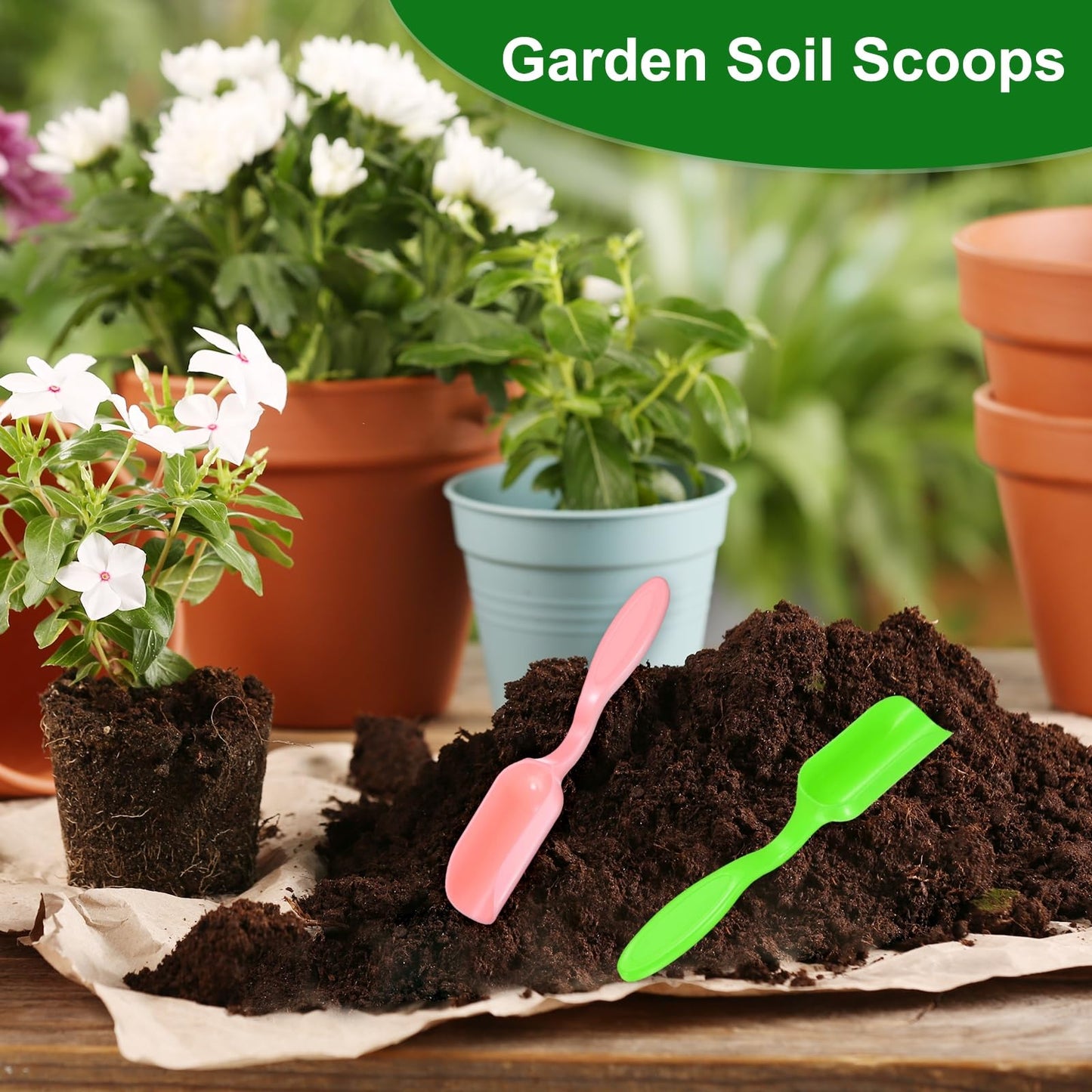 M METERXITY 20-Pack Mini Gardening Shovel Spoons, Plastic Garden Soil Scoops for Cultivation Digging Transplanting/Flower Planting/Plant Succulent, Colorful Small Gardening Tools [Pink, Green]