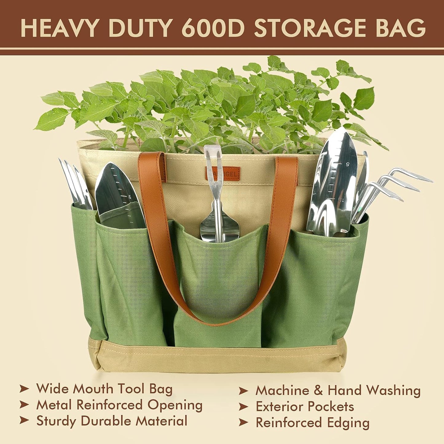 YAUNGEL Gardening Tools Set of 10 Heavy Duty Gardening Hand Tools Stainless Steel Garden Tools with Wooden Handle, Storage Garden Bag, Gardening Gifts for Women and Men
