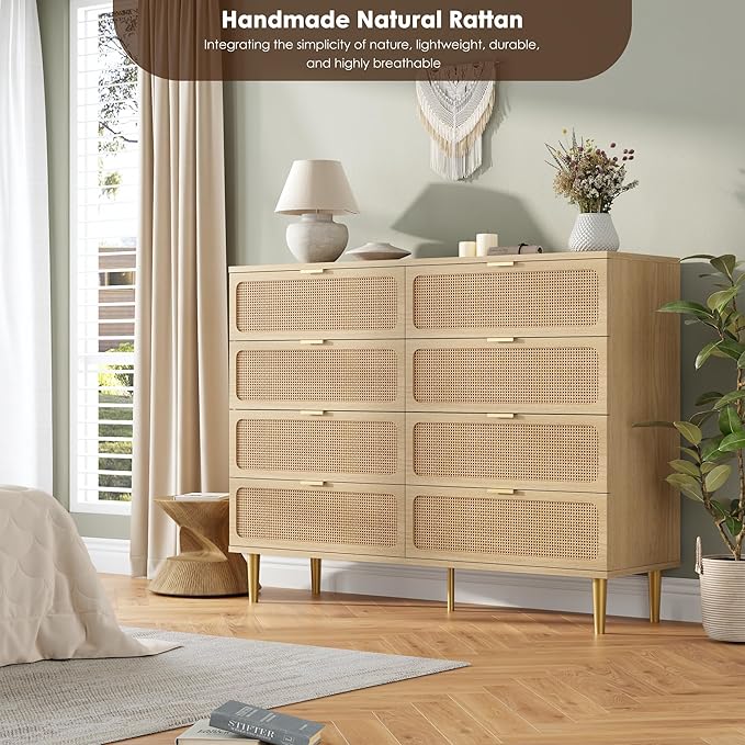 GarveeHome Rattan 8 Drawer Dressers