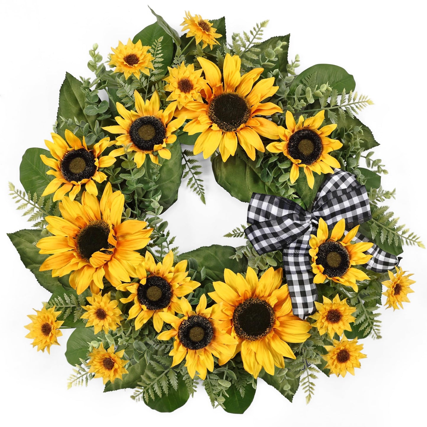 24 Inch Large Sunflower Spring Summer Wreath for Front Door, All Season Wreath with Bow Wreaths for Unique Housewarming Gift, Porch Wall Farmhouse Home Wedding Holiday Decor