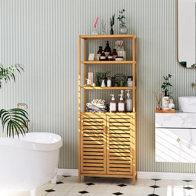 HIFIT Tall Bathroom Storage Cabinet, Corner Tall Cabinets Freestanding