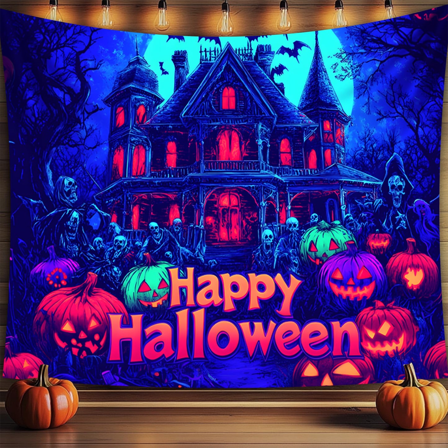BVBOX Halloween Tapestry, Blacklight Tapestry for Halloween Party Decor Hanging Tapestries Backdrop Wall Art Poster for Bedroom Dorm 90x70in