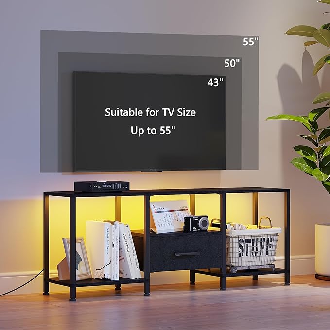JARHETUN TV Stand with LED Lights, Entertainment Center with Open Shelves and