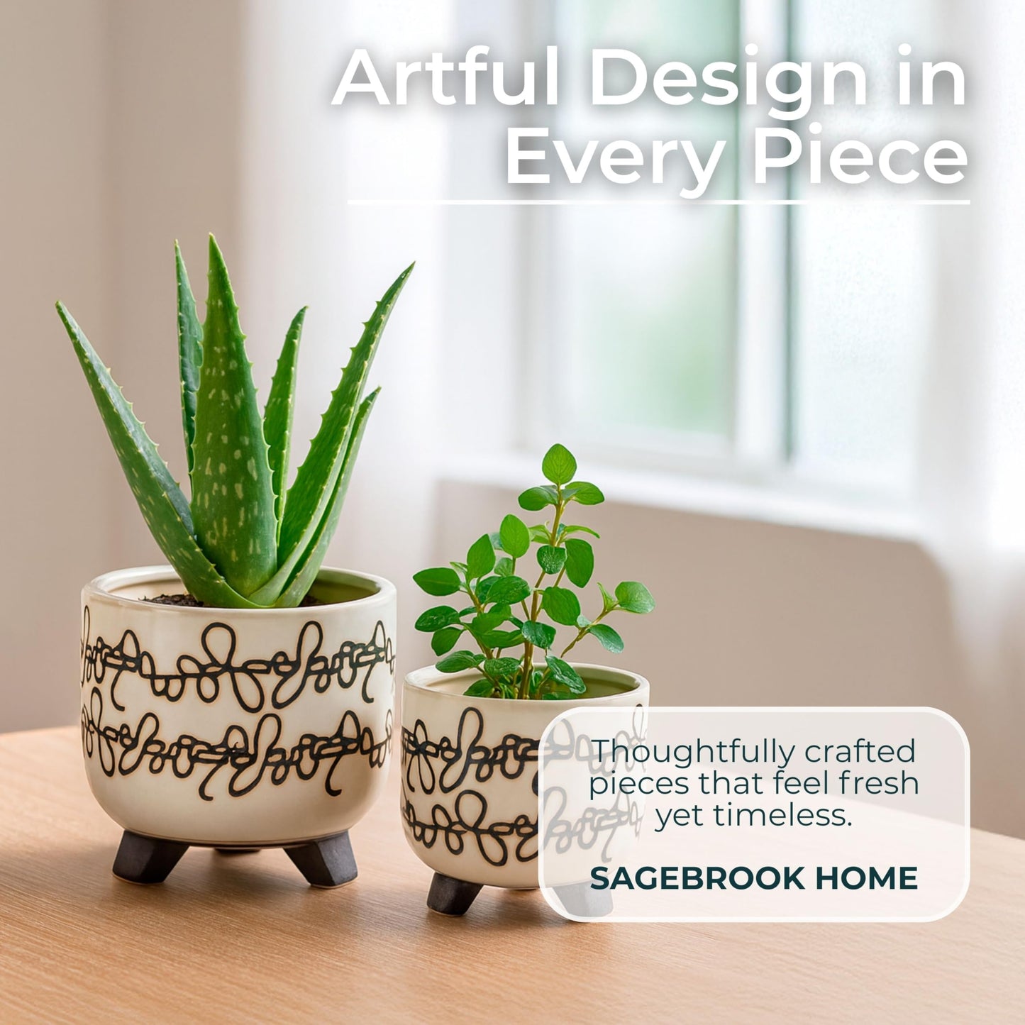 Ceramic Planter Pots Planters Outdoor Decor – Versatile Planter Use for Greenery and Styling, Living Room, Entry, or Patio Placement, Modern Sculptural Design Home Decor Accent – 2" 8" 6", Ivory Tan