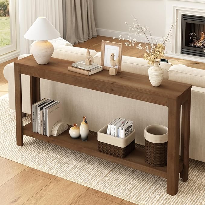 Solid Wood Console Table 63", Farmhouse Sofa Table