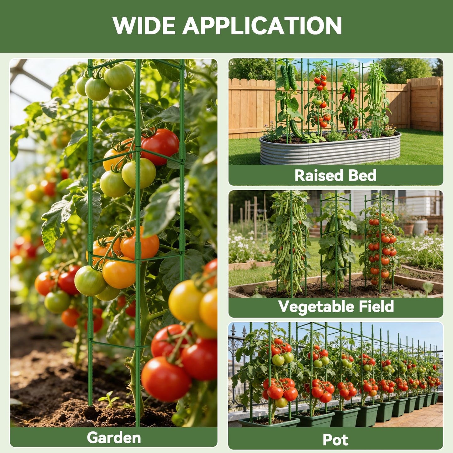 Halatool 2 Pack Tomato Cages for Garden, Up to 48in Adjustable Tomato Cage, Garden Stakes Tomatoe Trellis for Pots, Tomatoes Plant Support for Raised Garden Bed & Climbing Vegetables Flowers