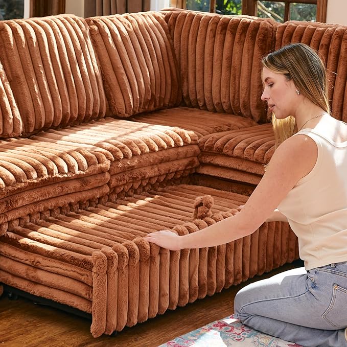 Belffin Corduroy Sectional Sleeper Sofa