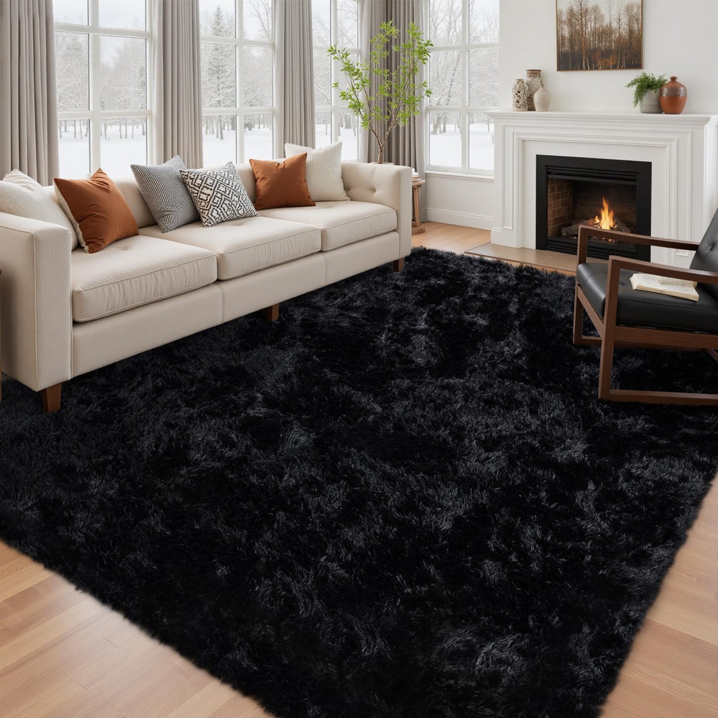 6x9 Area Rug for Living Room: Ultra Soft Fluffy Rug Modern Large Thicked Shag Rug for Bedroom Non Slip Indoor Fuzzy Carpets for Girls Kids Room Nursery Dorm Home Decor Black