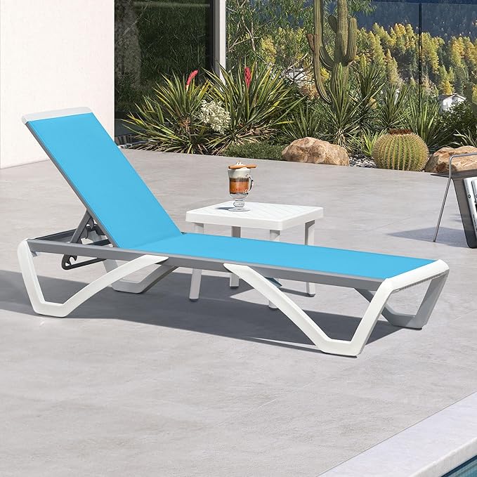 PURPLE LEAF Patio Chaise Lounge Chair Set Outside Aluminum Plastic Stackable