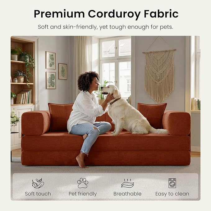 78.8" Convertible Futon Sofa Bed, Corduroy Futon Couch
