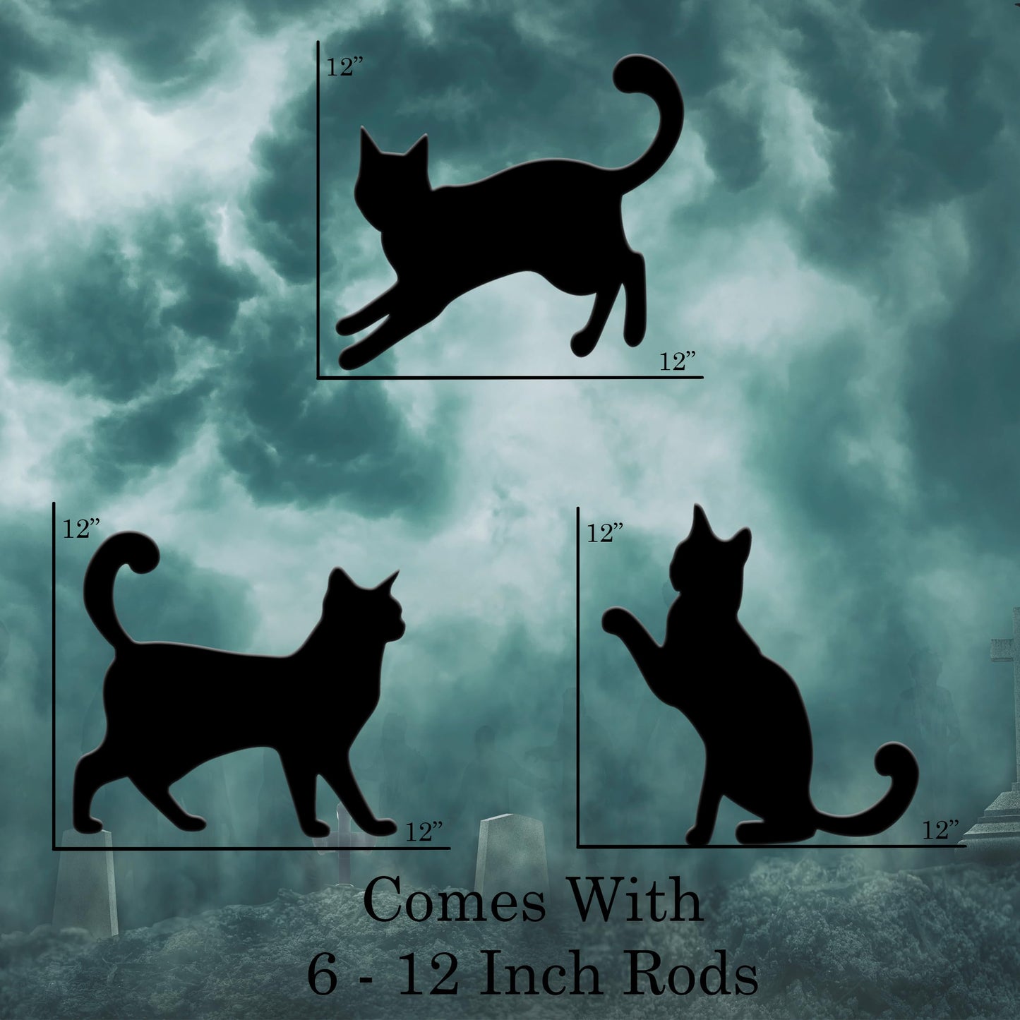 Black Cat Cats Halloween Yard Sign Home Outdoor Lawn Decoration With Stakes Scary Spooky Decor12x12 Inches (3 Pack)