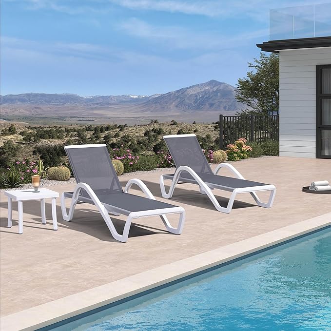 PURPLE LEAF Patio Chaise Lounge Chair Set of 3 Outside Aluminum Plastic