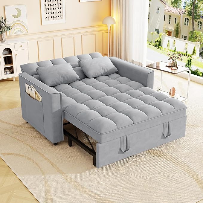 3-in-1 Convertible Sleeper Sofa Bed, 55 inch Small Couch