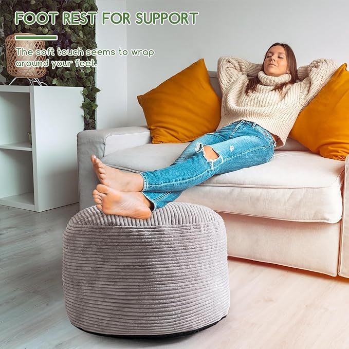 HIGOGOGO Round Stuffed Pouf Ottoman, Corduroy Poufs