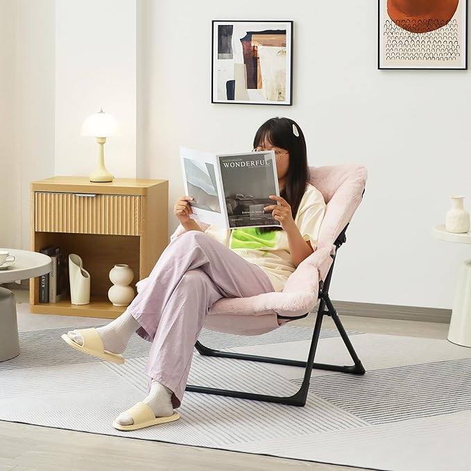 Comfy Saucer Chair for Adults, Soft Faux Fur Bedroom Chair, Accent Dorm Chairs