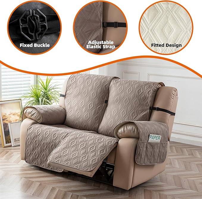 Genina Waterproof Loveseat Recliner Cover Non-Slip, Sofa Cover