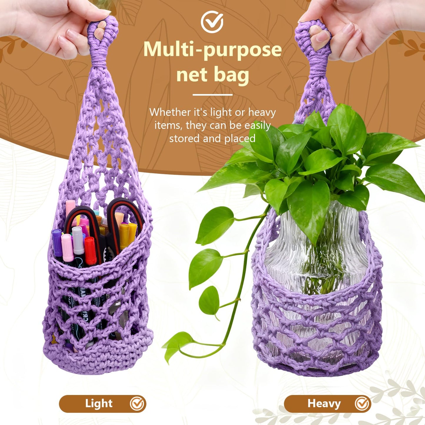 HOREAKHJ Macrame Wall Plant Hanger, Hanging Planter Basket Holder, Wall Planters for Indoor Plants, for Up to 6 Inch Pot (Purple, 6-Inch)
