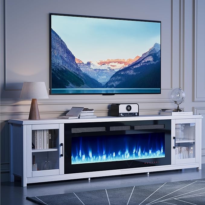 MXV 80" Fireplace TV Stand, Modern Entertainment Center