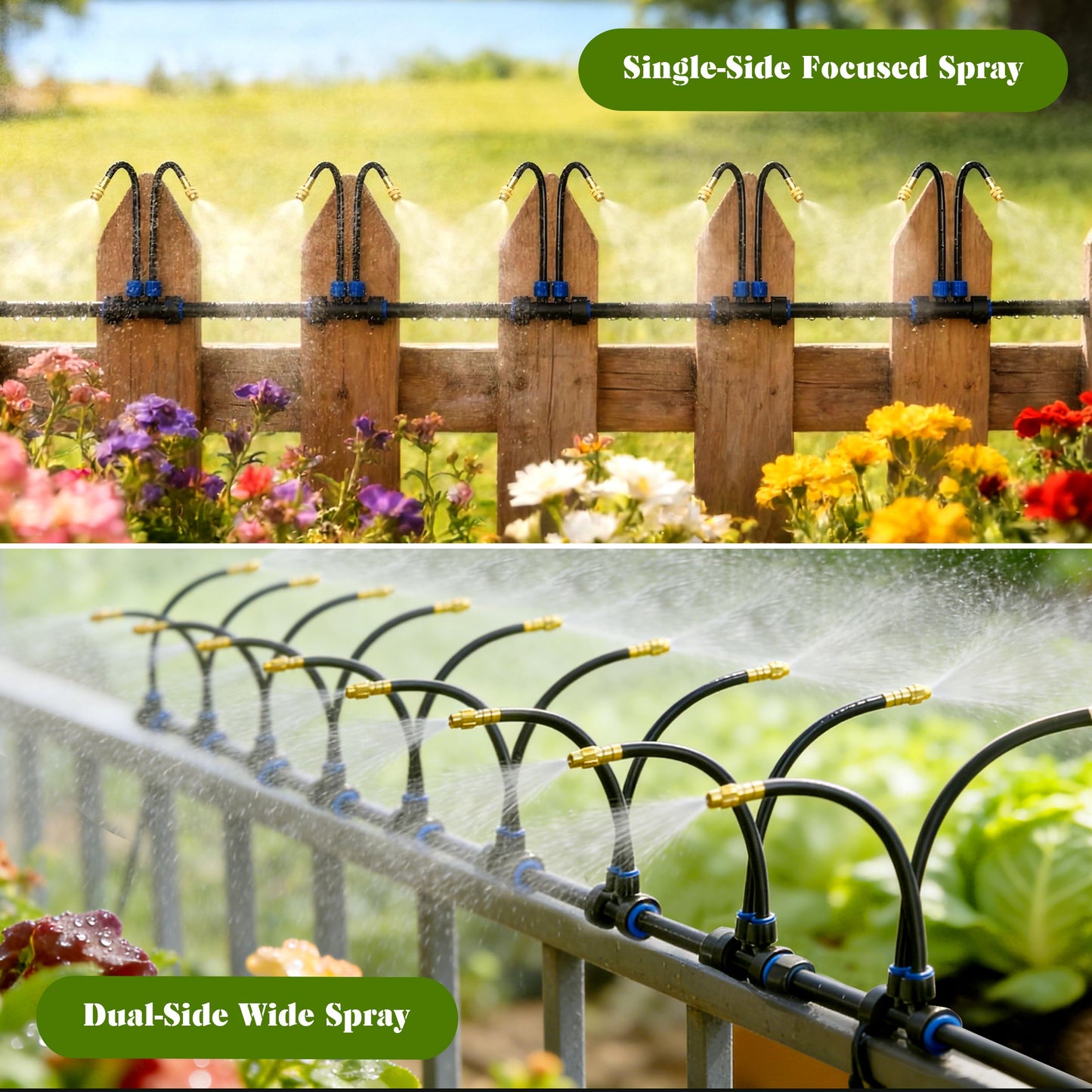 Drip Irrigation System for Garden, Automatic Watering System with Adjustable 360° Copper Spray Nozzles, DIY Drip Irrigation Kit for Yard, Lawn, Greenhouse, Raised Beds & Potted Plants (100FT)