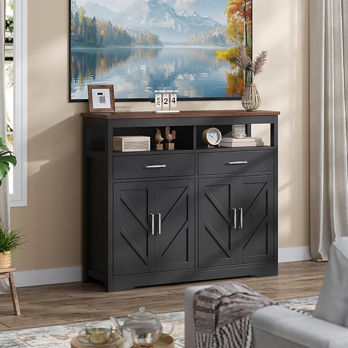 knoworld Buffet Sideboard with Storage Farmhouse with 4 Doors, Dining Room
