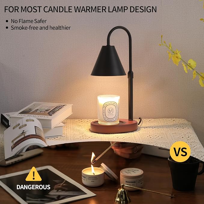 MEIXISUE Black Candle Warmer Lamp with Timer and Dimmer,Mother's Day/Birthday for Mom/Wife,Electric Wax Melt Warmer,Home Decor,Scented Jar Lamp,Adjustable Height,with 2 Bulbs