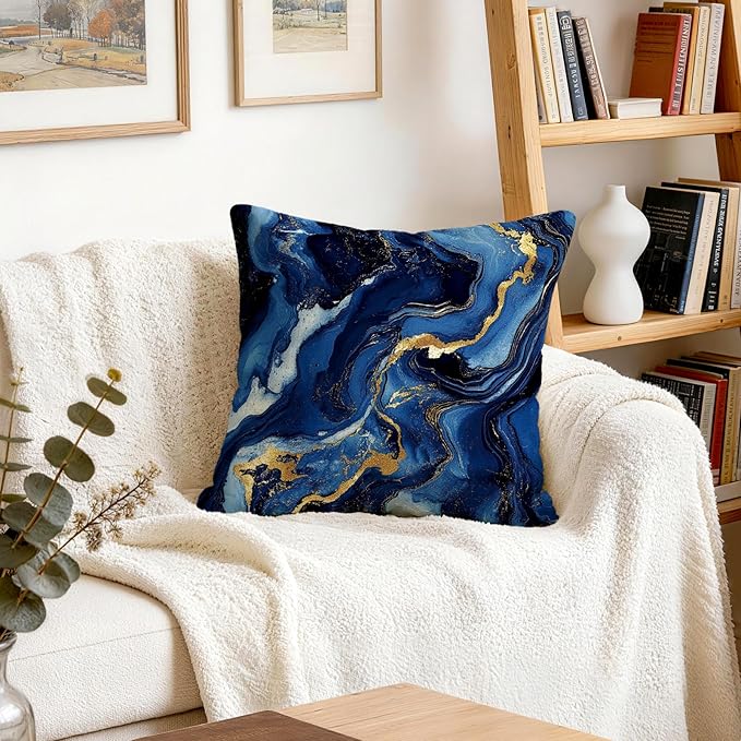 OBSEDE Blue Marble with Faith Quotes Decorative Throw Pillow Covers 18 × 18 in