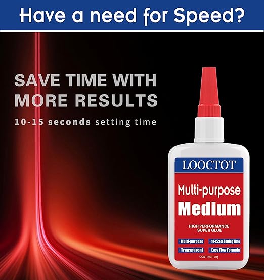 LOOCTOT 60g Medium CA Glue Premium Adhesive. All Purpose, Quick Drying Super