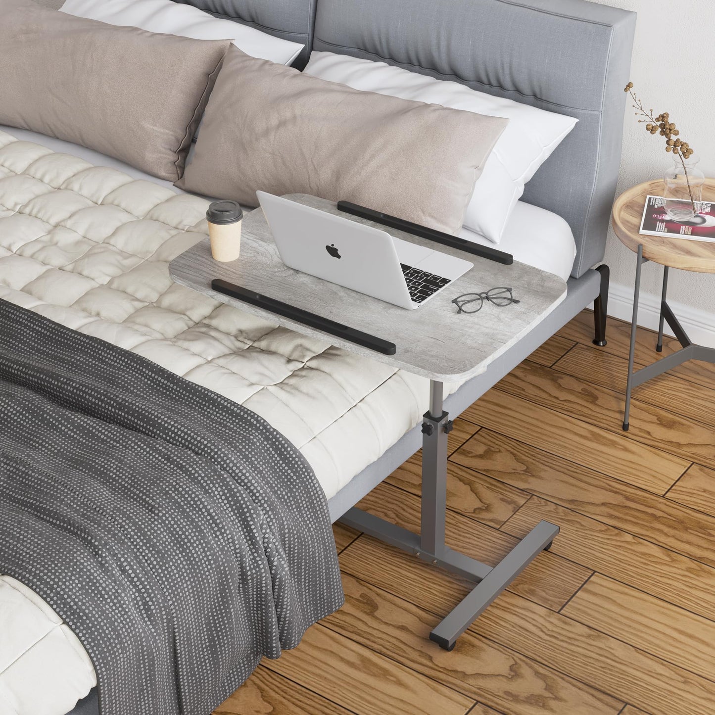 Laptop Table Mobile Adjustable Height Portable Desk Notebook Swivel PC Computer Rolling Desk with Wheels, Laptop Stand for Couch Bedside Hospital Bed Table