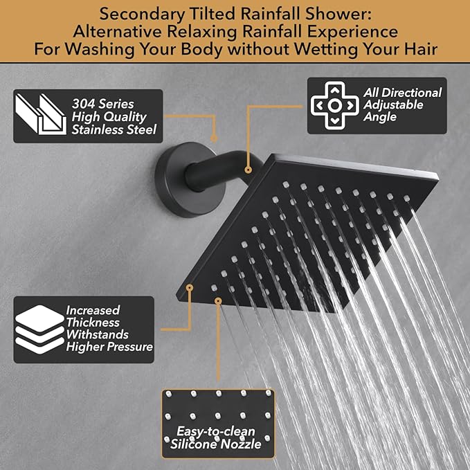 VANFOXLE Shower Faucet Set Matte Black Shower System, Push Button Diverter Shower Faucet with Trim Kit, Ceiling Mount 10 Inch Shower Head Increased Thick, 6 Inch Side Shower Head, 2-in-1 Handheld