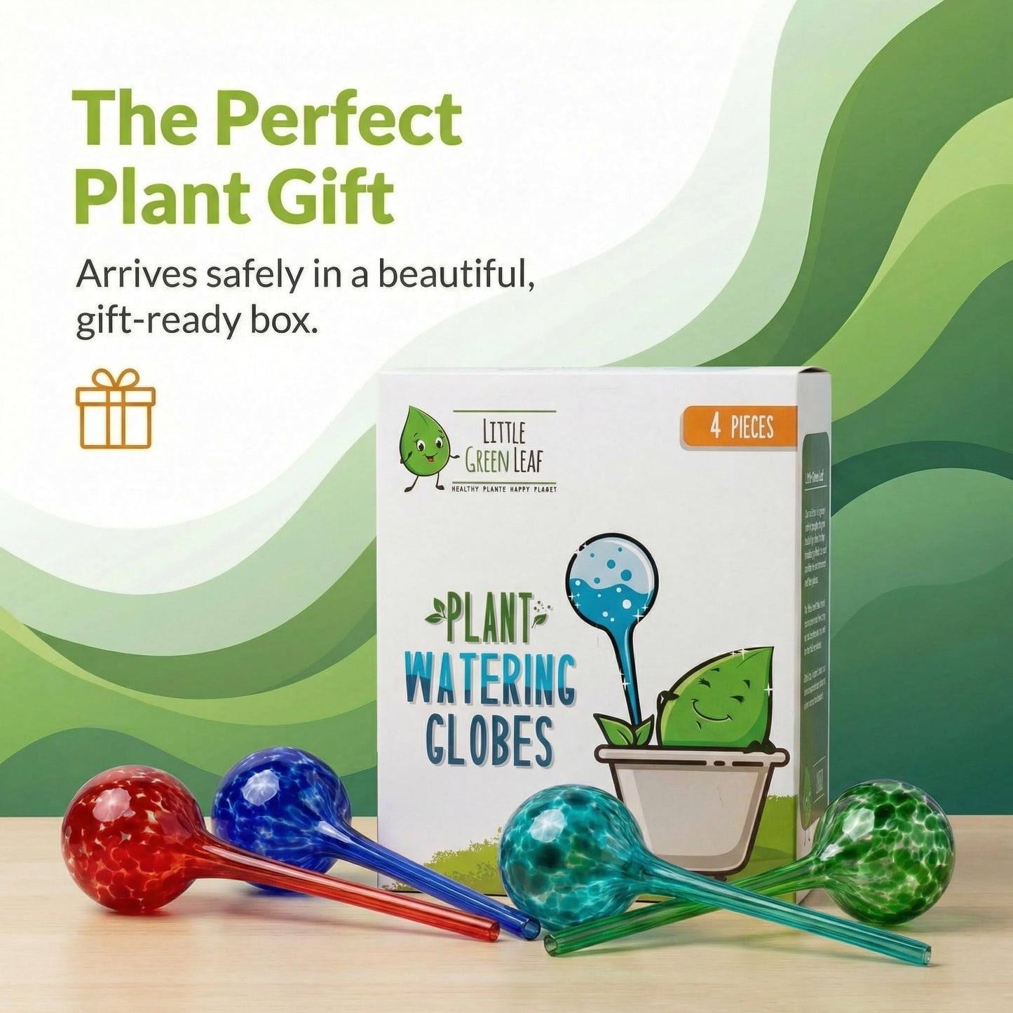 Little Green Leaf Automatic Plant Watering Globes Self Watering Planter Inserts (Set of 4) | Hands Free Multicolor Glass Bulbs | Planter Spikes to Support Indoor & Outdoor Plant Health (350ml)
