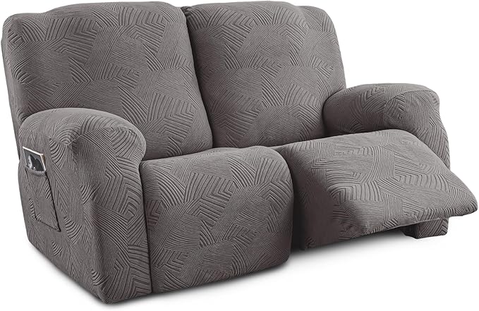 Recliner Loveseat Covers, 4-Piece Stretch Geometric Strokes Jacquard Reclining