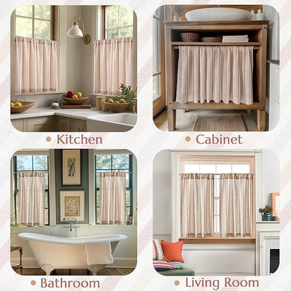 jinchan Colorful Striped Linen Kitchen Curtains 24 Inch Christmas Tier Curtains Farmhouse Modern Cafe Small Window Treatments Light Filtering Rod Pocket for Living Room Bathroom 2 Panels Multi Red