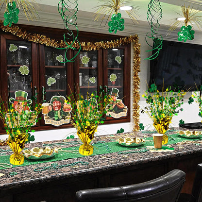FUBININA 6 Pc St. Patrick's Day Party Decoration Metallic Foil Spray Centerpieces Star Burst Tabletop Decor for Irish St Patty's Day Jungle Animal Birthday Holiday Graduation Hawaiian Party Green Gold