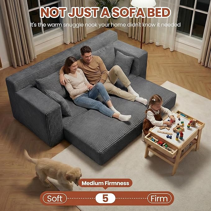 Convertible Sofa Bed, 5 in 1 Small Boneless Couch Pull Out Loveseat Sleeper Sofa