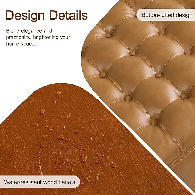 WUTUTUEE 24" Faux Leather Square Storage Ottoman