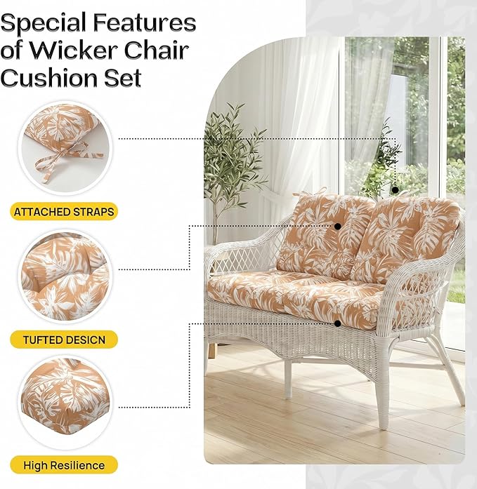 1 MIDDLE ONE Wicker Chair Cushions 3 Pieces Set