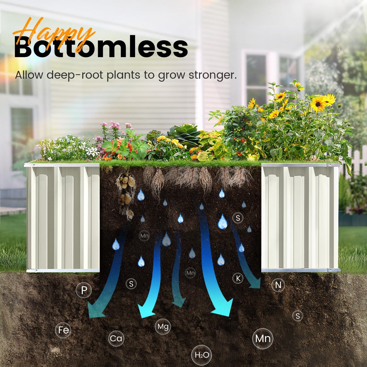 KING BIRD Raised Garden Bed 68" x 36" x 24" Heightened Galvanized Steel Metal Planter Box Outdoor for Deep-Rooted Vegetables, Flowers, Large Raised Bed Kit (Ivory)