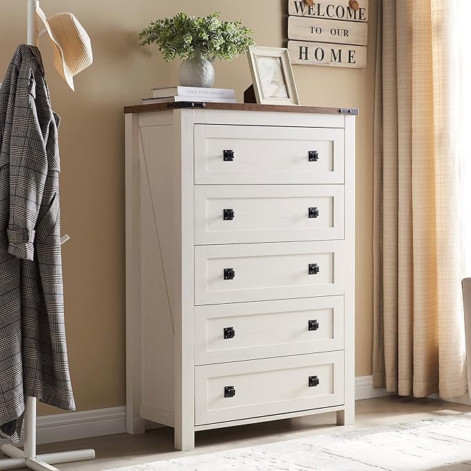 T4TREAM Farmhouse 5 Drawers Dresser Chests
