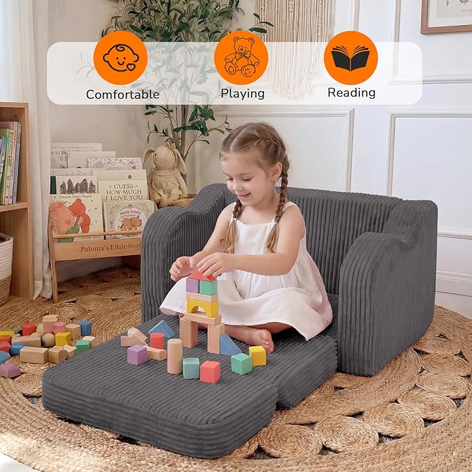 MeMoreCool Toddler Chair Comfy for 1-3 Years Old, Corduroy Kids Couch Bed Fold