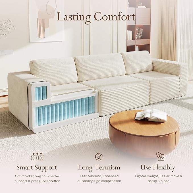 Vesgantti 119" Modular Sectional Sofa, Corduroy Cloud Couch