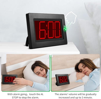 KWANWA Large Digital Alarm Clock, 3" LED Display Battery Operated, Dimmable Auto Night Mode, Easy to Read for Seniors Visually Impaired, Cordless Wall Clock or Table Clock for Bedroom Kitchen Office
